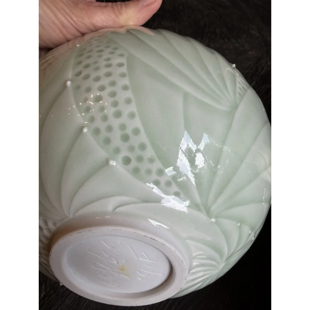Cliff Lee Art Pottery Porcelain Melon Spiked Celadon Bowl Signed 1991 F